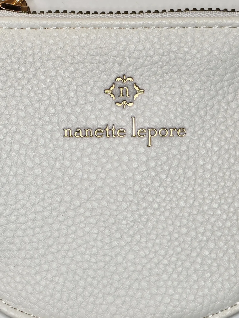 Nanette Lepore Coin Purse Mini Wallet Bag Charm Faux White Leather Gold Keychain